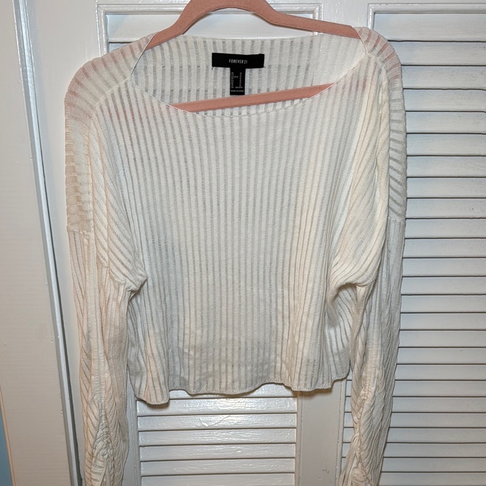 Forever 21 Women's White Ribbed Sweater